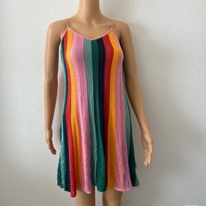 Farm Rio For Anthropologie Crochet Slip Dress Womens XS Multi Striped Rainbow